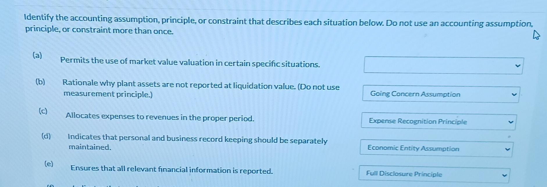 Solved Identify The Accounting Assumption, Principle, Or | Chegg.com