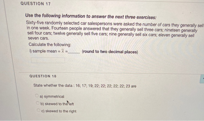 Solved QUESTION 17 Use the following information to answer | Chegg.com