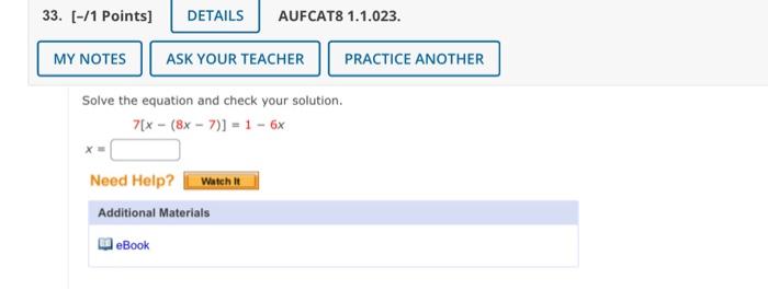 Solved Solve the equation and check your solution. | Chegg.com