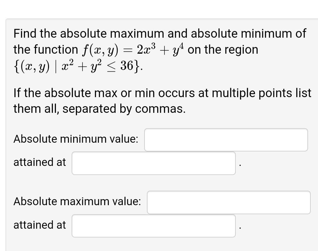 Solved Find The Absolute Maximum And Absolute Minimum Of The