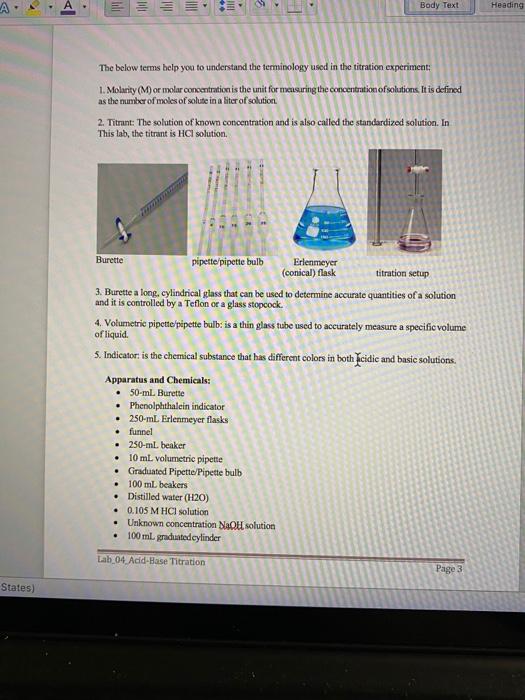 Solved Determination of unknown concentration of an acid or