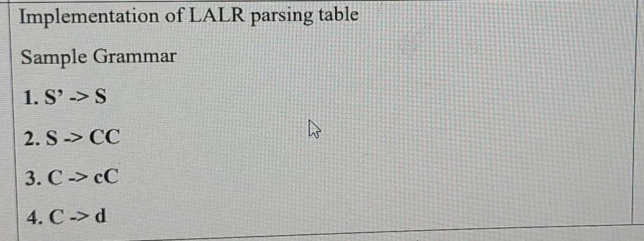 Solved Implementation Of LALR Parsing Table Sample Grammar | Chegg.com