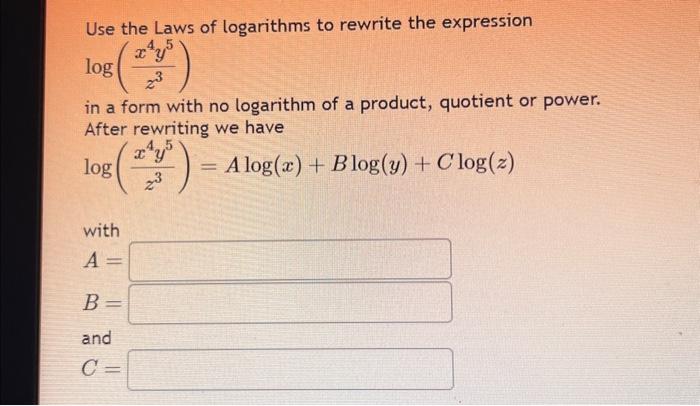 Solved Use the Laws of logarithms to rewrite the expression | Chegg.com