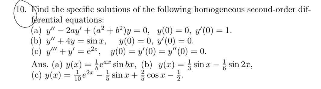 Solved Answer B and C Find the specific solutions of the | Chegg.com