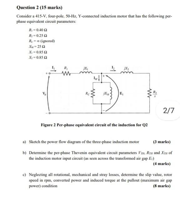 Solved Question 2 (15 marks) Consider a 415-V, four-pole, | Chegg.com