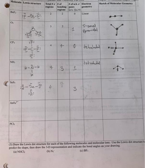 Solved (3) Draw the Lewis dot structure for each of the | Chegg.com