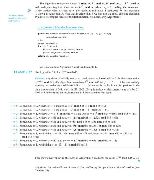 Solved • Use The Modular Exponentiation (Algorithm 5) On | Chegg.com