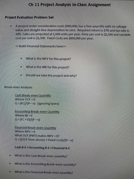 Solved Ch 11 Project Analysis In-Class Assignment Project | Chegg.com