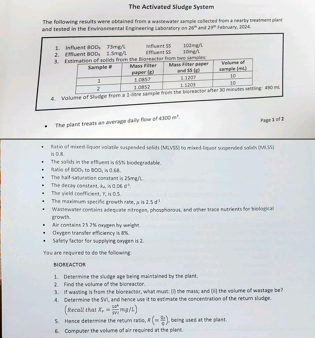 Ratio of mixedliquor volatile suspended solids