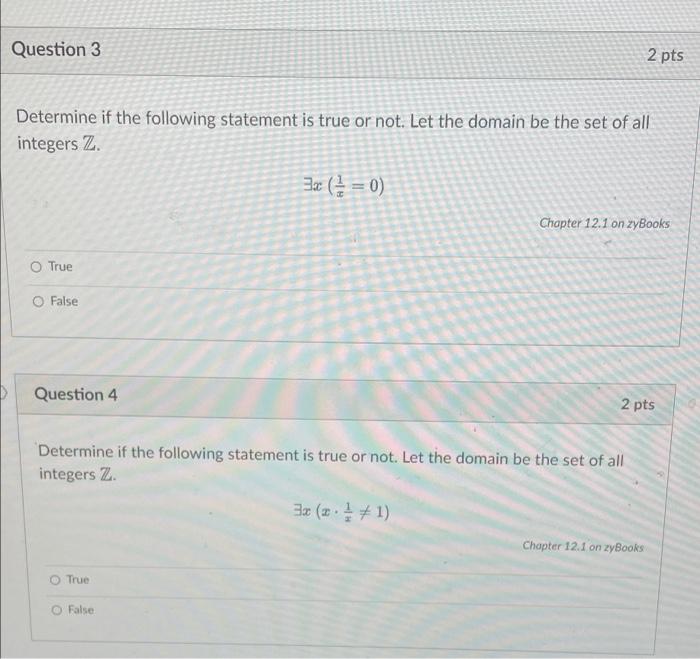 Solved Question 3 2 pts Determine if the following statement | Chegg.com