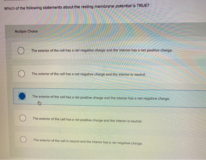 Select All That Are True Of The Resting Membrane Potential. Solved Which of the following statements about the resting | Chegg.com