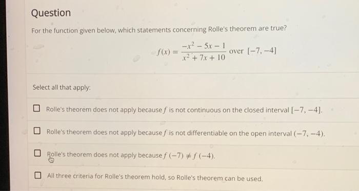 Solved Question For the function given below, which | Chegg.com