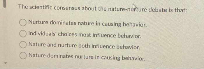 Solved The scientific consensus about the nature-nuhture | Chegg.com