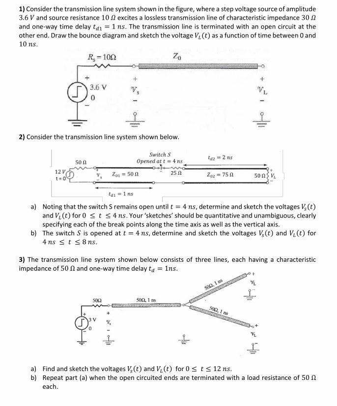 Solved 1) Consider the transmission line system shown in the | Chegg.com