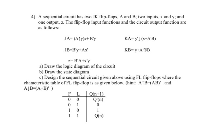 Solved 4) A Sequential Circuit Has Two JK Flip-flops, A And | Chegg.com