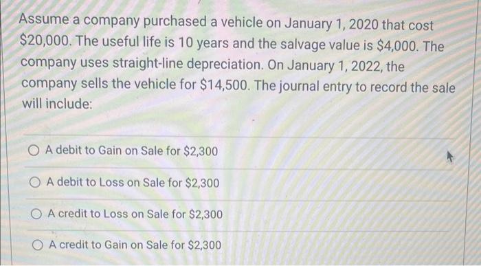 Solved Assume a company purchased a vehicle on January | Chegg.com