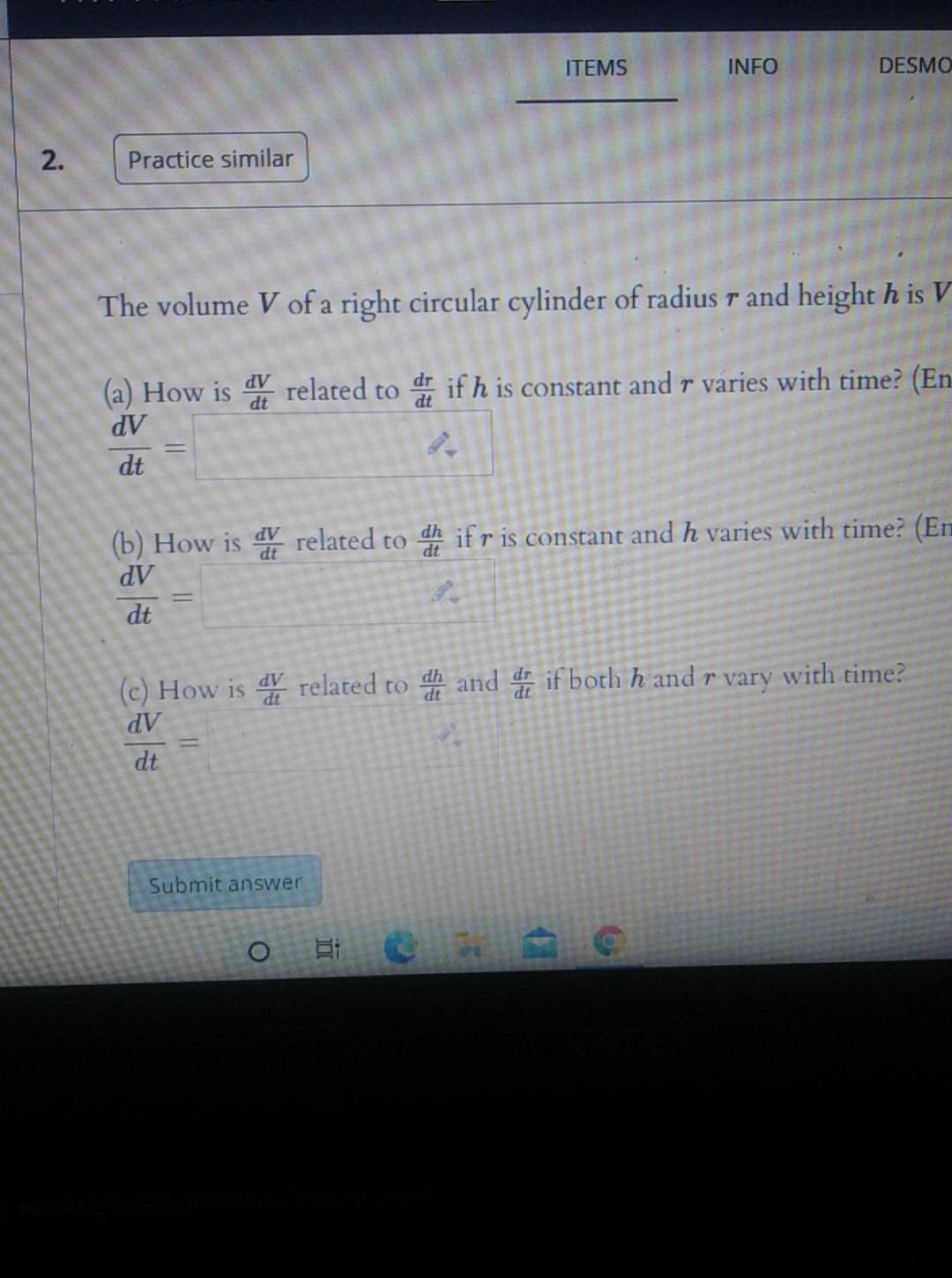 Solved HW 7: Related Rates OPEN ITEMS INFO DESMOS Ting 1. | Chegg.com