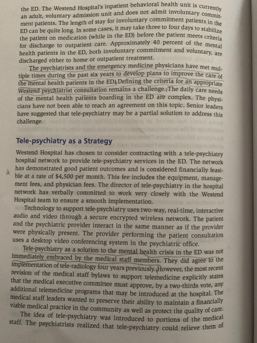 the ed. the westend hospitals inpatient behavioral health unit is currently an adult, voluntary admission unit and does not
