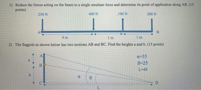 Solved 1) Reduce the forces acting on the beam to a single | Chegg.com