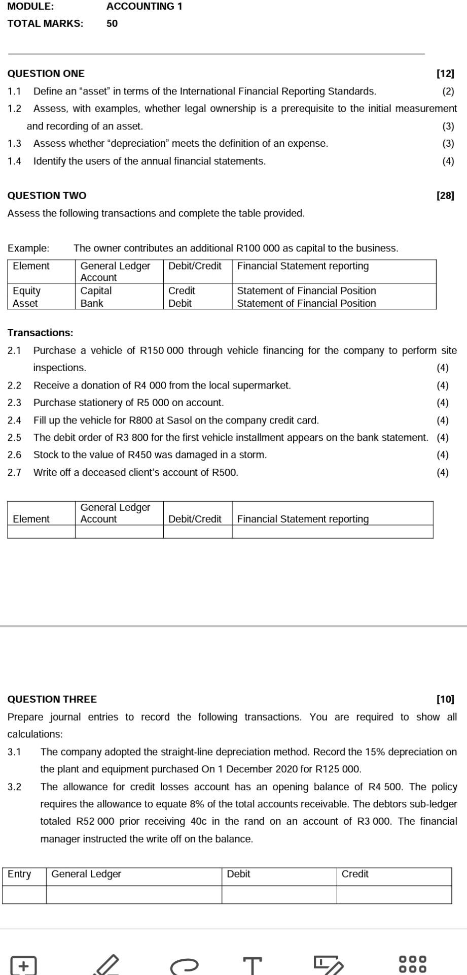 Solved MODULE ACCOUNTING 1 TOTAL MARKS 50 QUESTION ONE
