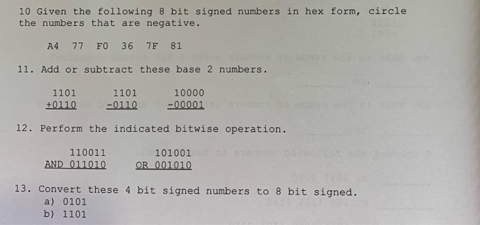 Solved 10 Given the following 8 bit signed numbers in hex | Chegg.com