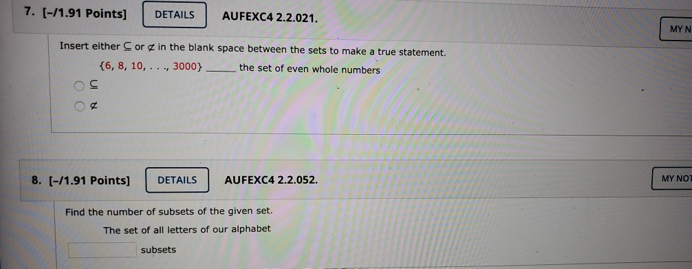 Solved 7. (-/1.91 Points] DETAILS AUFEXC4 2.2.021. MYN | Chegg.com