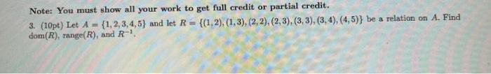 Solved Note: You must show all your work to get full credit | Chegg.com