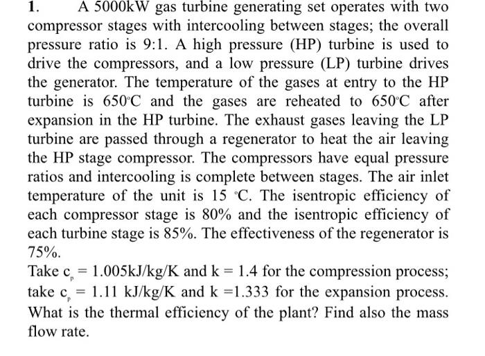 Solved A Kw Gas Turbine Generating Set Operates With Chegg Com