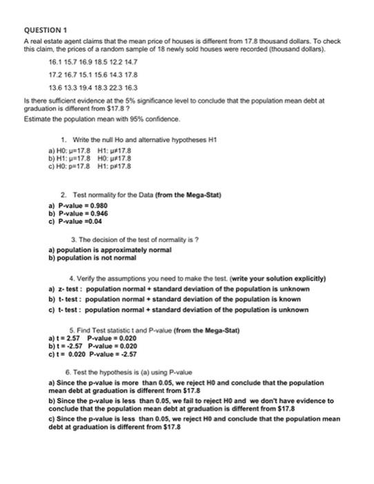 Solved QUESTION 1 A Real Estate Agent Claims That The Mean | Chegg.com