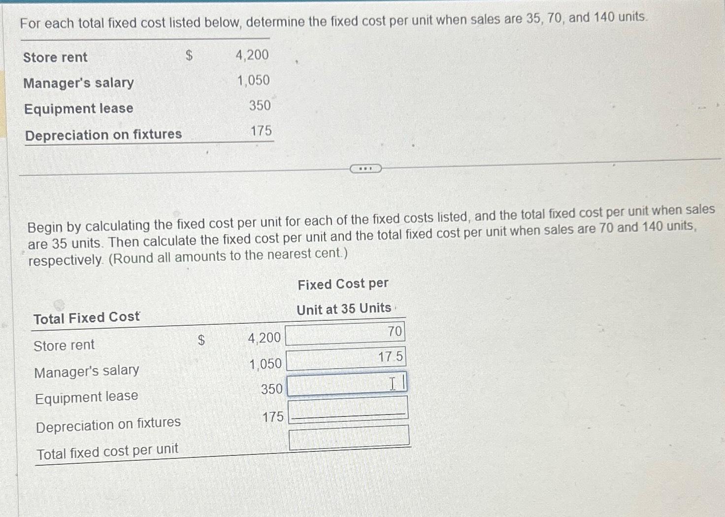 Solved For each total fixed cost listed below, determine the | Chegg.com
