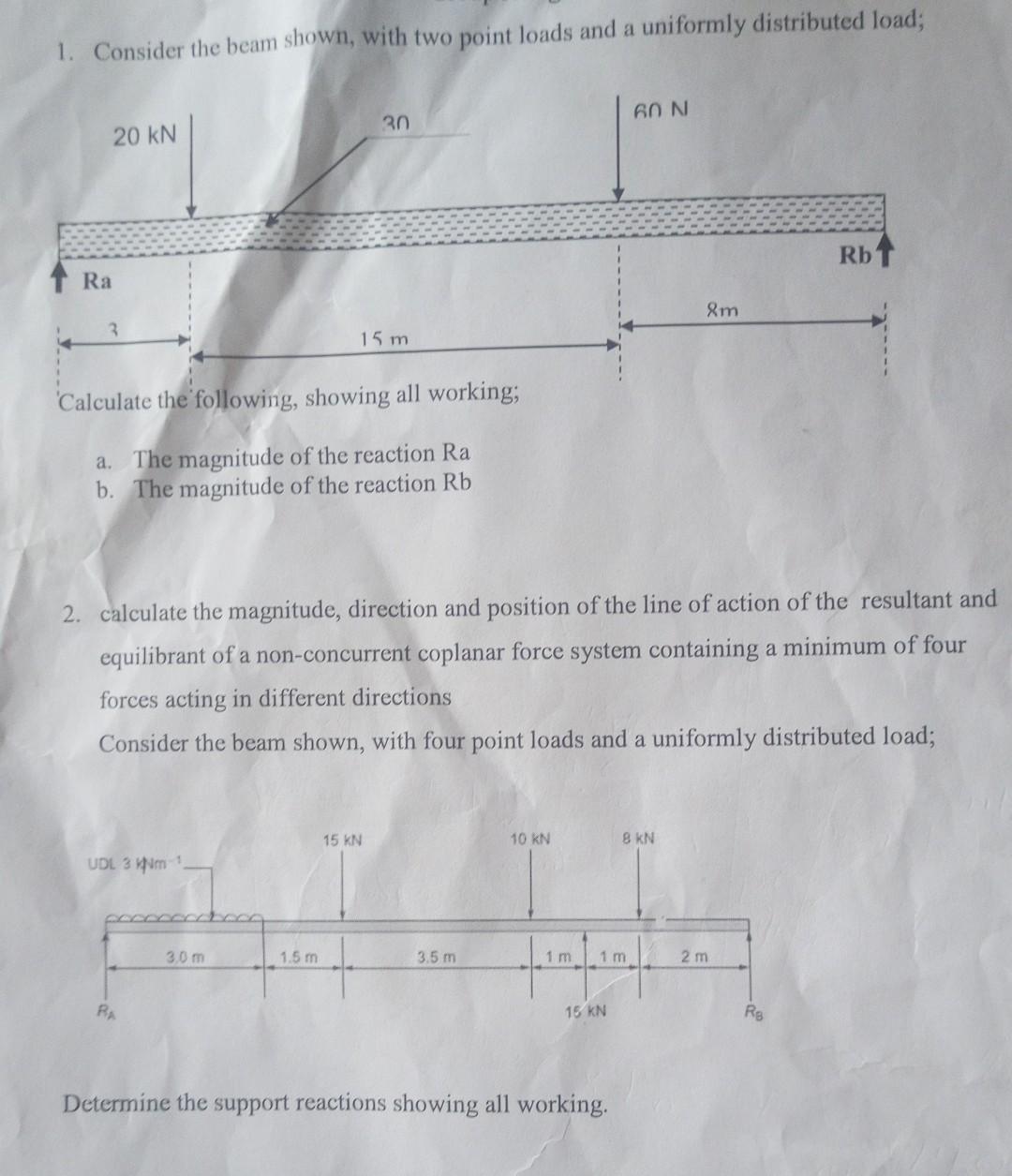 Solved 1. Consider the beam shown, with two point loads and | Chegg.com