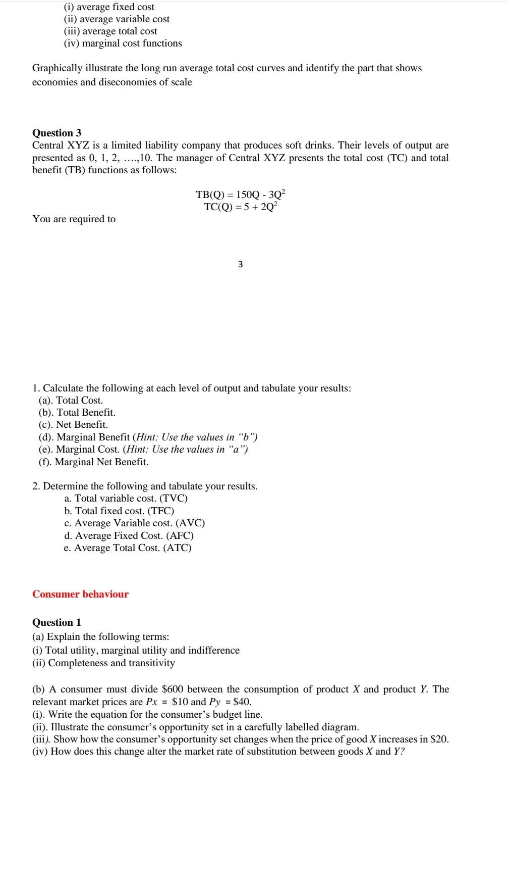 Solved MANAGERIAL ECONOMICS TUTORIAL AND ASSIGNMENT QUESTION | Chegg.com