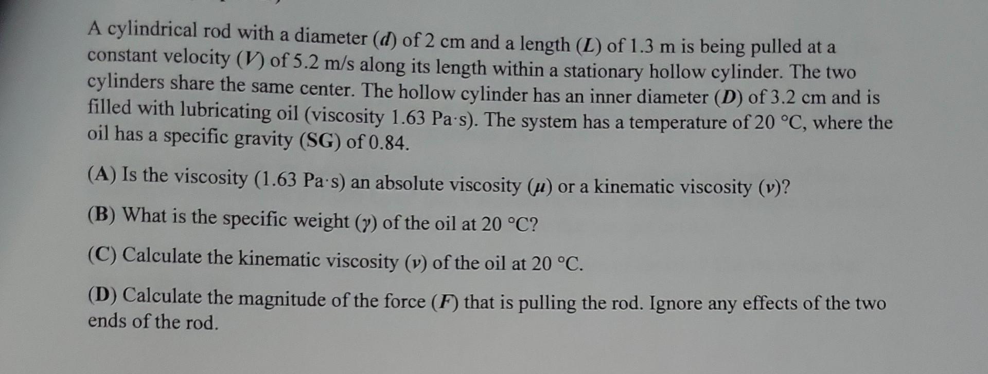 Solved A cylindrical rod with a diameter (d) of 2 cm and a | Chegg.com