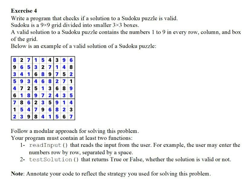 Solved Exercise 4 Write a program that checks if a solution | Chegg.com