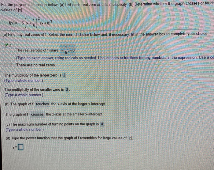 Solved Type The Power Function That The Graph Of F Resembles Chegg