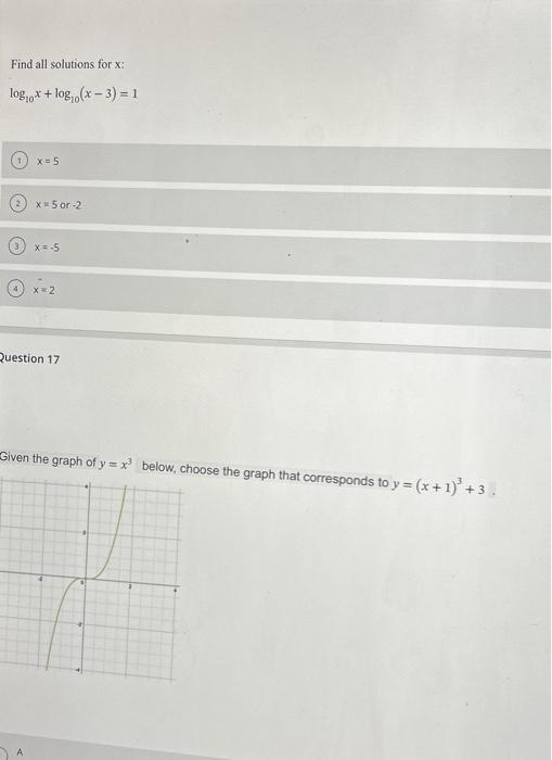 Find all solutions for x : log10x+log10(x−3)=1 x=5 | Chegg.com