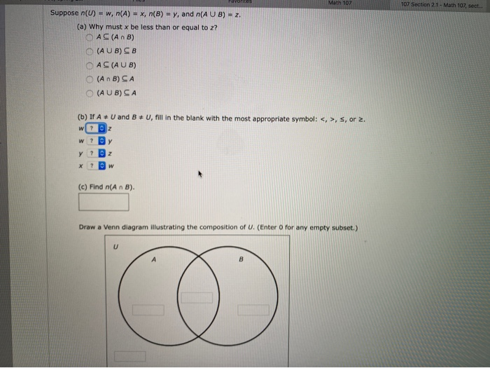 Solved 107 Section 2.1 - Math 107, sect. Suppose (U) - w, | Chegg.com