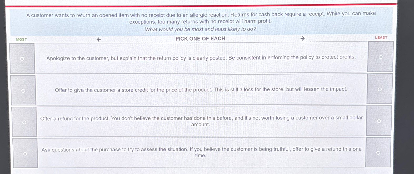 Solved A customer wants to return an opened item with no