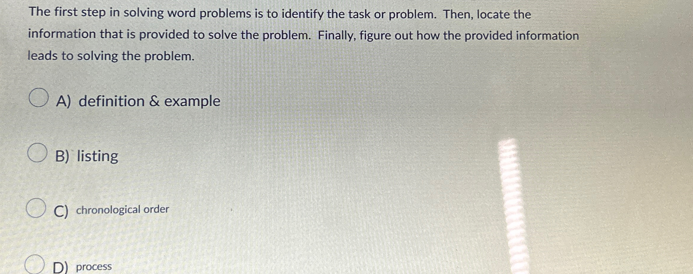 Solved The first step in solving word problems is to | Chegg.com