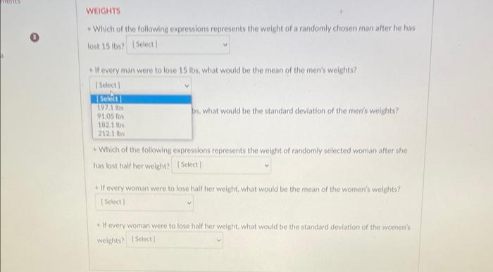 Solved D Use the information below for the WEIGHTS questions | Chegg.com