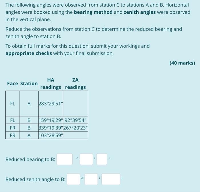 Solved The following angles were observed from station C to | Chegg.com