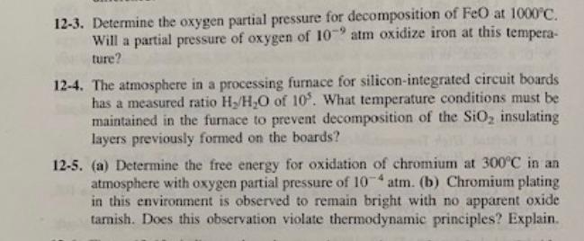 Solved 12-3. Determine the oxygen partial pressure for | Chegg.com