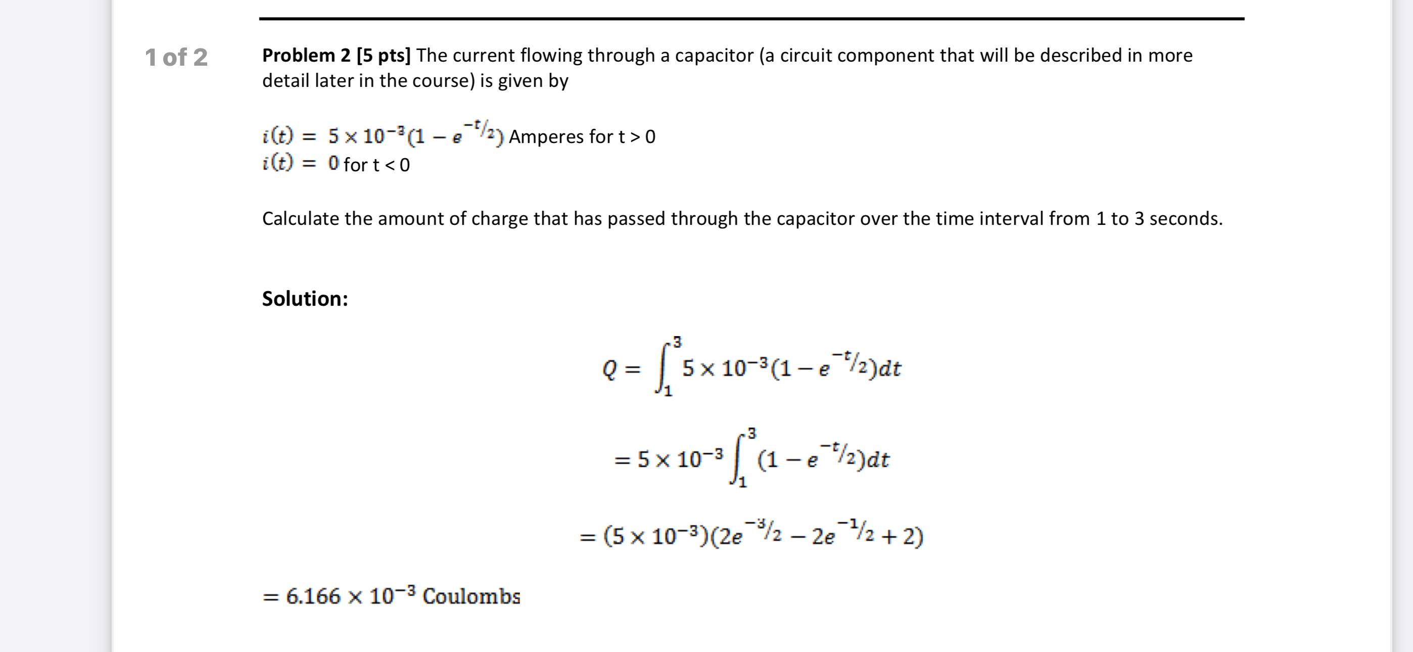 Solved 1 ﻿of 2 ﻿Problem 2 [5 ﻿pts] ﻿The current flowing | Chegg.com
