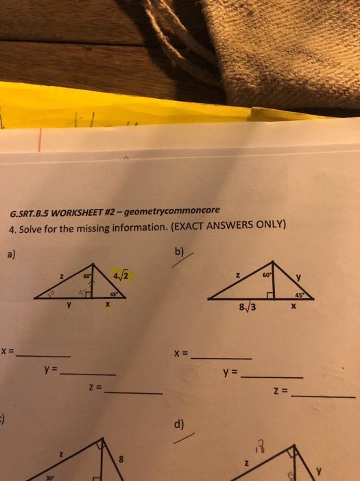 Solved G.SRT.B.5 WORKSHEET #2 - geometrycommoncore 4. Solve | Chegg.com