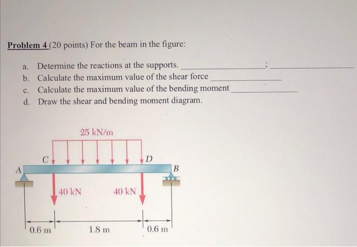 Solved Problem 4 (20 Points) For The Beam In The Figure: A. | Chegg.com