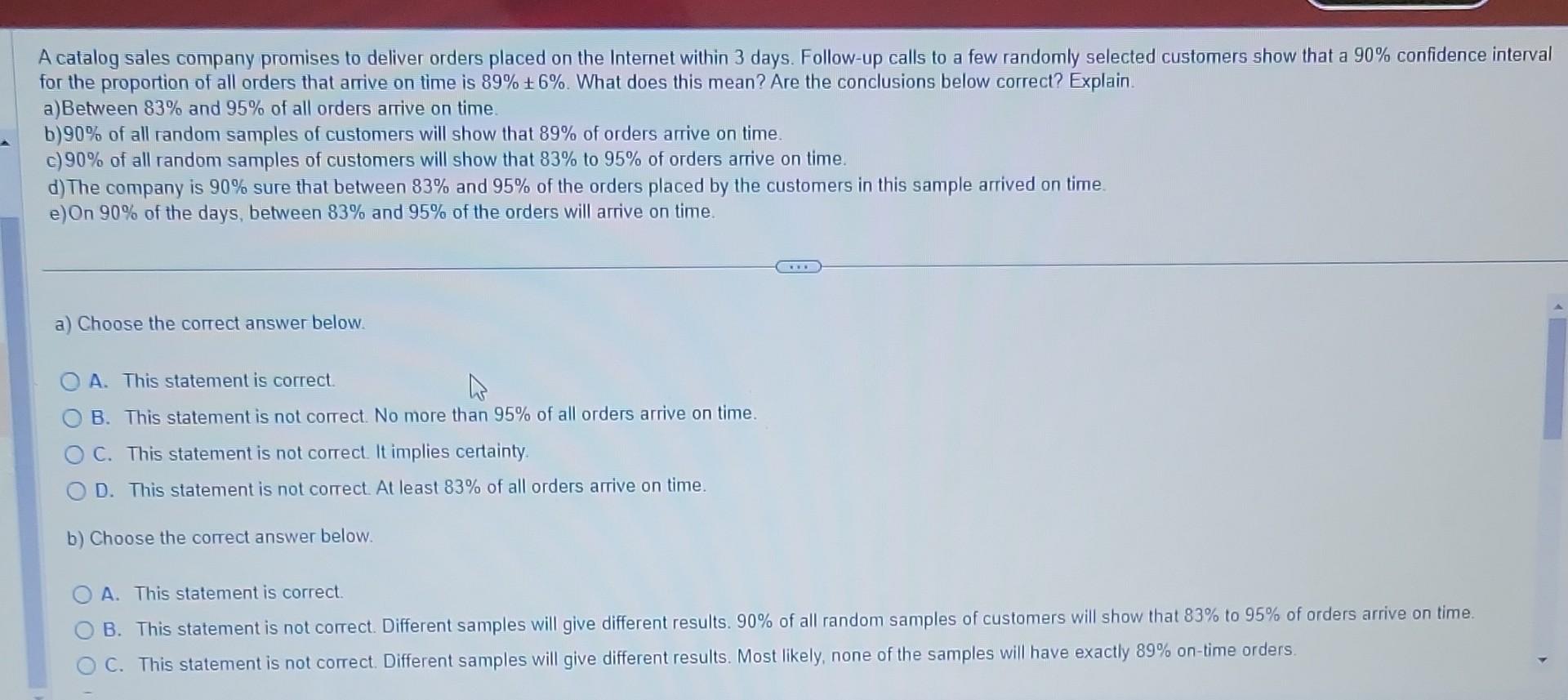 Solved A catalog sales company promises to deliver orders