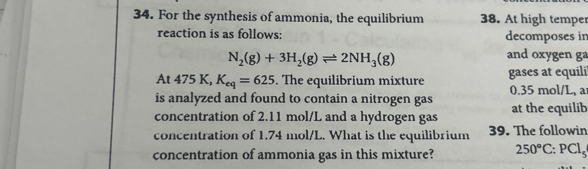 Solved For the synthesis of ammonia, the equilibrium | Chegg.com