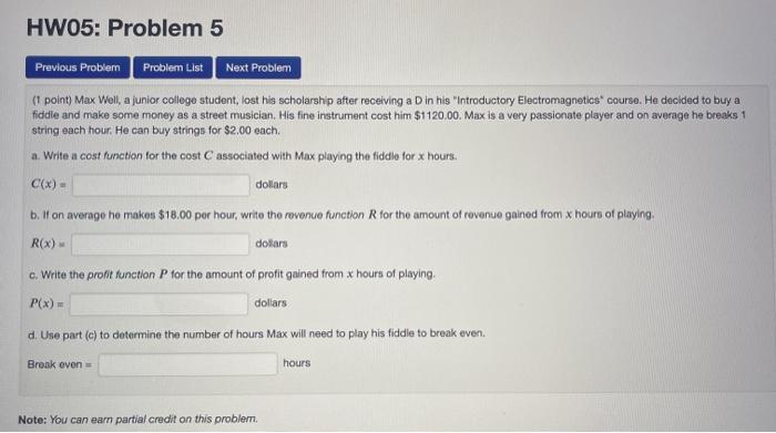 Solved HW05: Problem 5 Previous Problem Problem List Next | Chegg.com