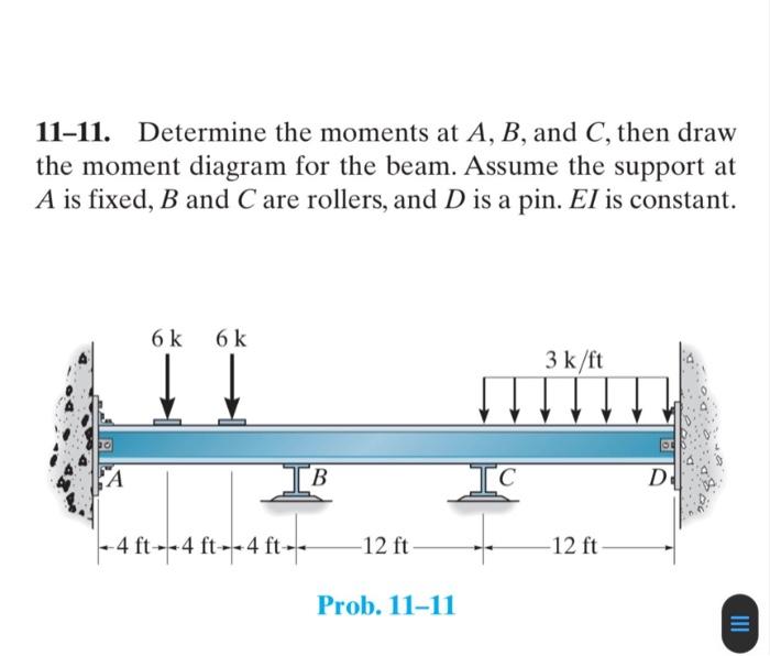 Solved 11-11. Determine The Moments At A,B, And C, Then Draw | Chegg.com