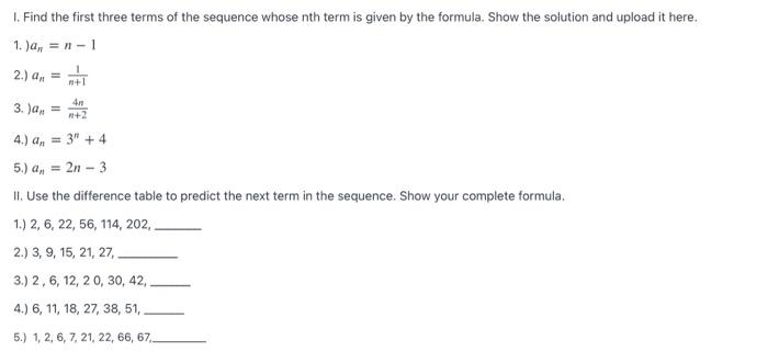 Solved 1. Find the first three terms of the sequence whose | Chegg.com